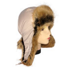 Женская шапка ушанка бежевого цвета, мех Лиса
