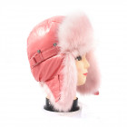 Розовая шапка ушанка для девушки мех "Розовый"