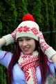 122/3 Шапка унисекс кремовый/красный (L) - 122/3 Шапка унисекс кремовый/красный (L)