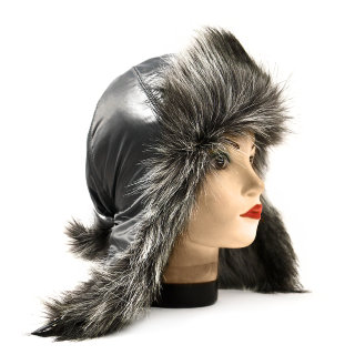 Серебристая шапка ушанка для женщины, мех Опоссум