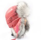 Розовая шапка ушанка для девушки мех  Песец