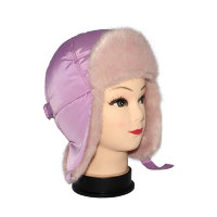 Брусничная шапка ушанка для девочки с Розовым стриженным мехом