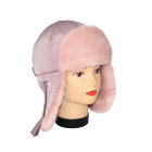 Сиреневая шапка ушанка для девочки с Розовым стриженным мехом
