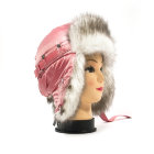Розовая шапка ушанка для  девушки мех  Куница