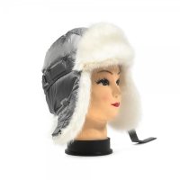 Серебристая шапка ушанка для девушки мех Белая норка