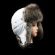Белая шапка ушанка для девушки мех Волк - Белая шапка ушанка для девушки мех Волк