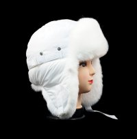 Белая шапка ушанка для девушки мех Кролик белый