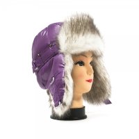 Сиреневая шапка ушанка для девушки мех Куница